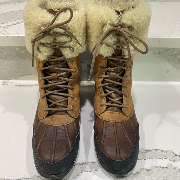 Ralph Lauren Quinta fur midi boot winter waterproof rubber duck leather boot 9